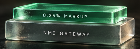 Glass stack: a mint 0.25% markup layer resting on a clear NMI gateway block