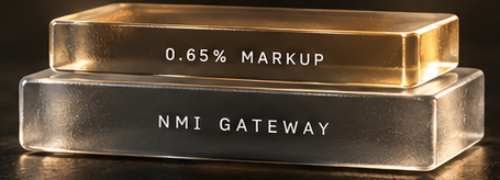 Glass stack: a taller amber 0.65% markup layer resting on a clear NMI gateway block