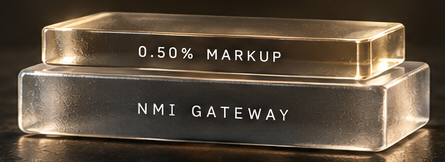 Glass stack: an amber 0.50% markup layer resting on a clear NMI gateway block