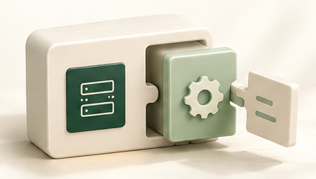 Conceptual provider module with a sage settings gear and connected ivory adjustment piece.