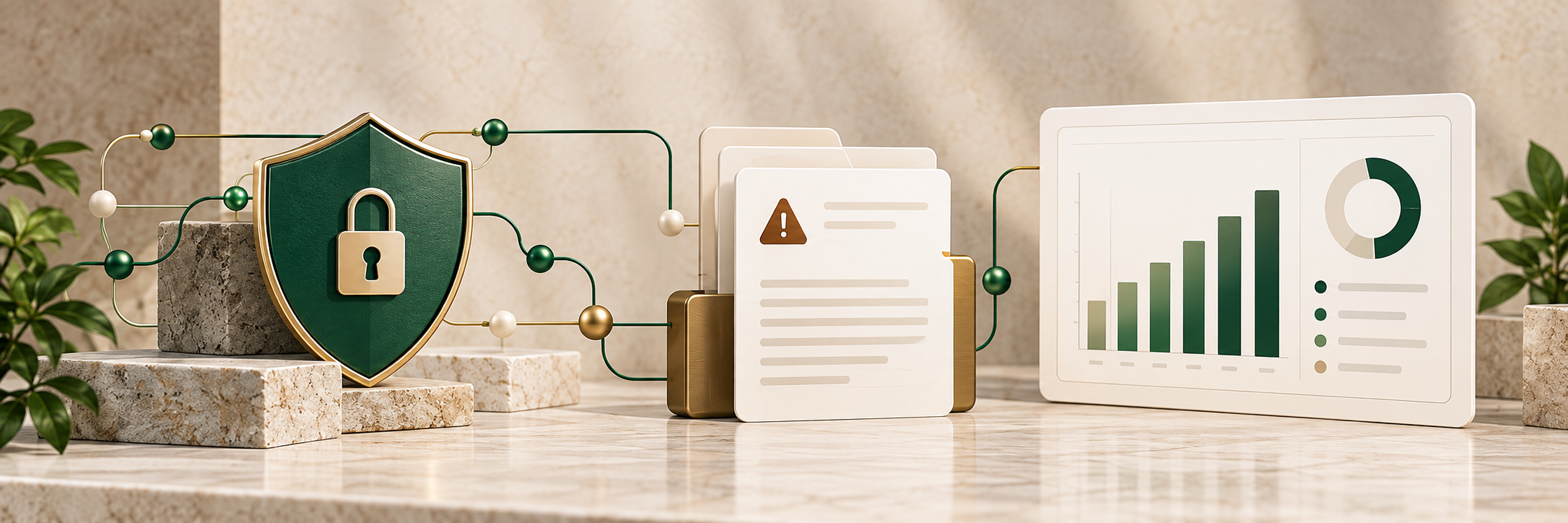 Fraud protection shield, chargeback alert and reporting dashboard connected within a payment monitoring environment.